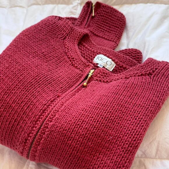 Rico chunky knit sweater zip up cardigan sz m fairy grunge boho cotton autumn - Picture 2 of 8